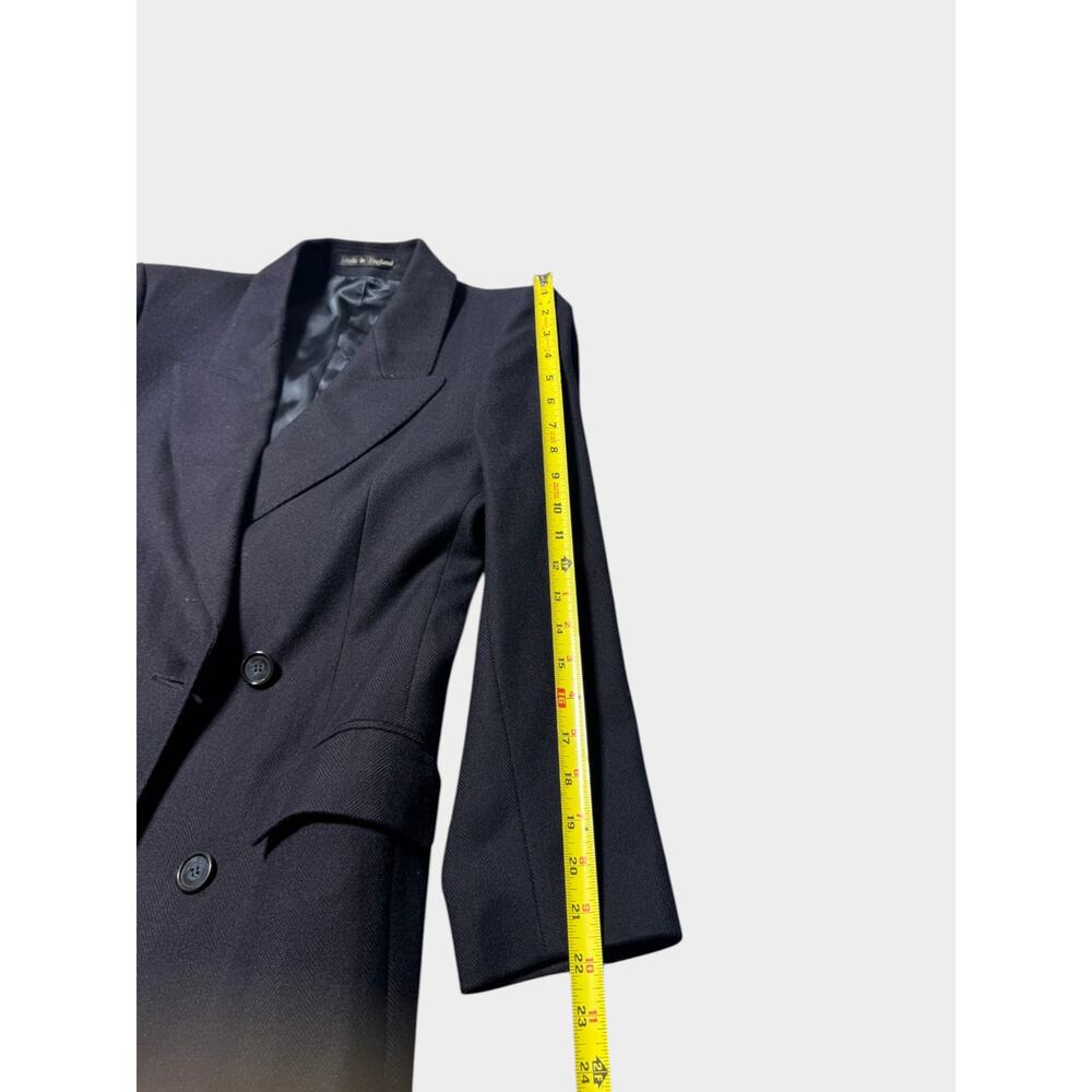Vintage Burberrys Long Trench Coat Womens UK 6 Navy Blue Wool Double Breasted - Picture 15 of 16